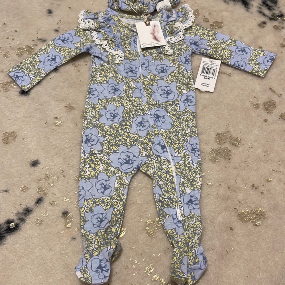 Jessica Simpson 3-6m footie with matching headband.